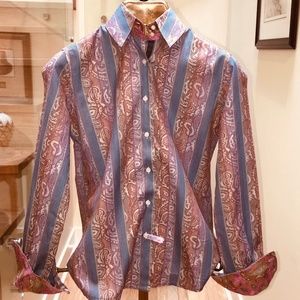 Robert Graham Purple Paisley w Blue Stripes Blouse